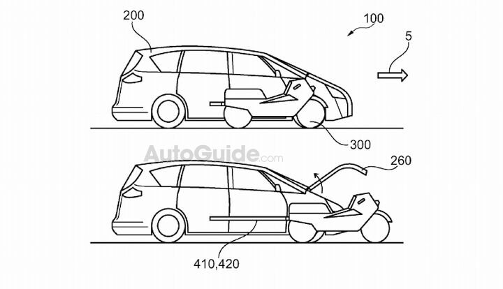„Ford“ patentuoja automobilį su išskleidžiamu motociklu